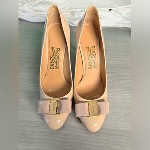 Salvatore Farragamo Nude Pumps With Bow Worn Once